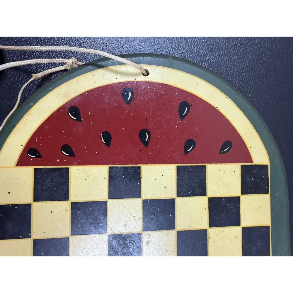 VTG Watermelon Checkerboard game wood Decor hand painted Folk Art cottage core